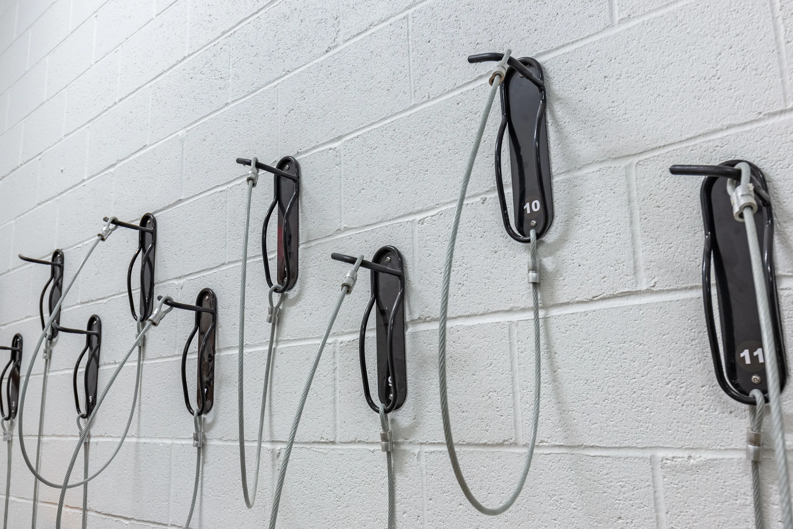 Wall-mounted indoor bicycle racks at The Alistair